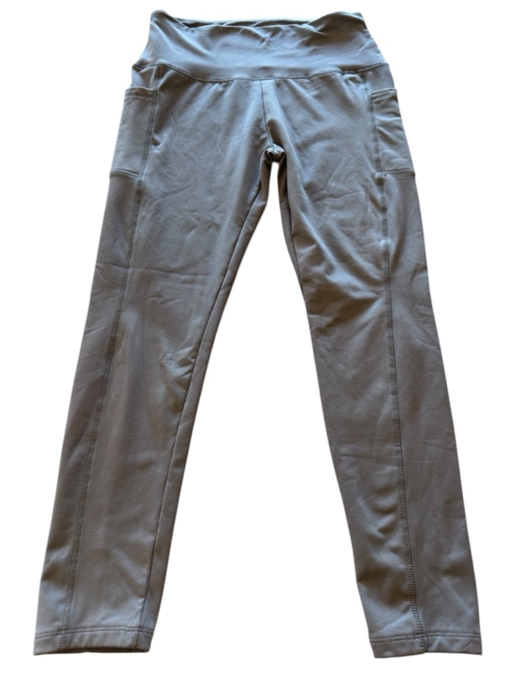 Light Gray High-Waist Athletic Fleece Lined Leggings With Pockets L/XL
